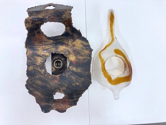 Image 1 of Lampada da parete brutalista in metallo e vetro design anni '60-'70