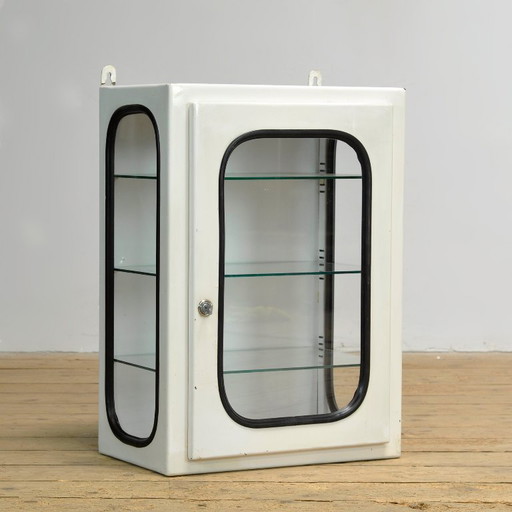 Armario médico antiguo, mueble de pared, década de 1970. – wandkast, Glass, Metal, Vintage