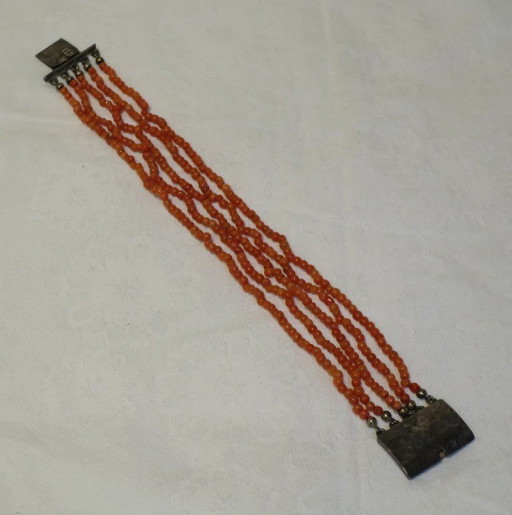 Bracelet 835 Handmade Pearl Silver Art Deco Bauhaus Hammered