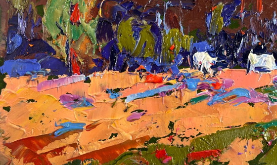 Image 1 of Original Oil Painting Summer Nature Landscape Morning at the edge of the forest