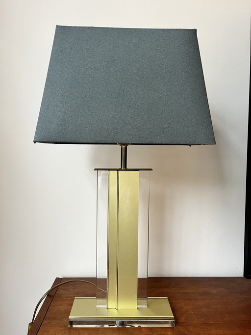 Lampada da tavolo chic hollywoodiana anni '80 – ottone e plexiglass – stile Belgochrom