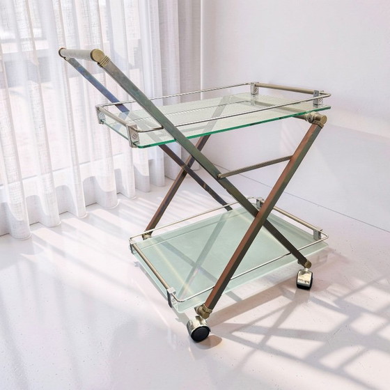 Bar cart with glass shelves and metal frame, Peter Ghyczy, Transparent, Vintage (photo 15 of 15)