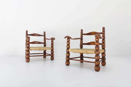 Image 1 of Fauteuils vintage en fuseau Charles Dudouyt 1940s