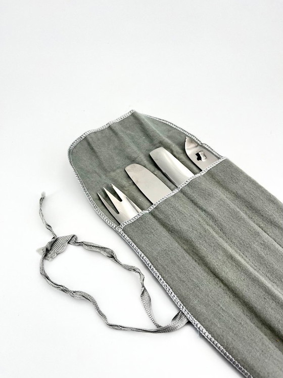 Image 1 of Vintage Arthur Salm Eldorado Barware Set, 1960 MCM Italia, 4 utensili in acciaio inox con custodia