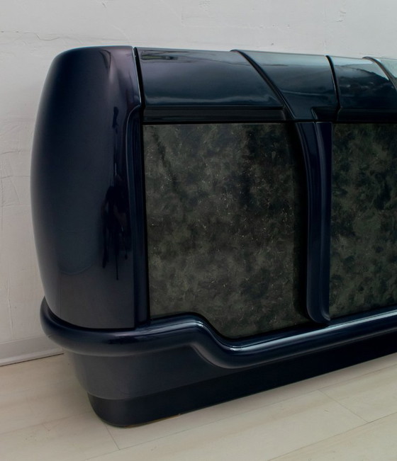 Image 1 of Postmodern Blue Lacquer and Black Marble Sideboard by DBM, Italy, 1980s