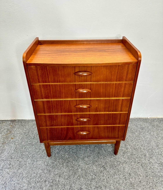 Cassettiera in teak Mid Century anni '50 '60 Design danese, Cassettiere, Legno, Marrone (foto 10 di 11)
