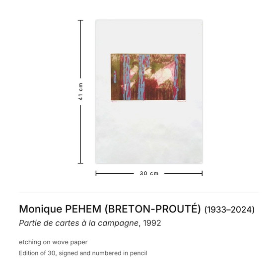 Monique PEHEM (BRETON-PROUTÉ) Signed Etching Partie De Cartes À La Campagne 1992 (photo 3 of 5)