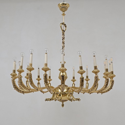 Italian Neoclassical Style 20-Light Brass Chandelier, 1950s