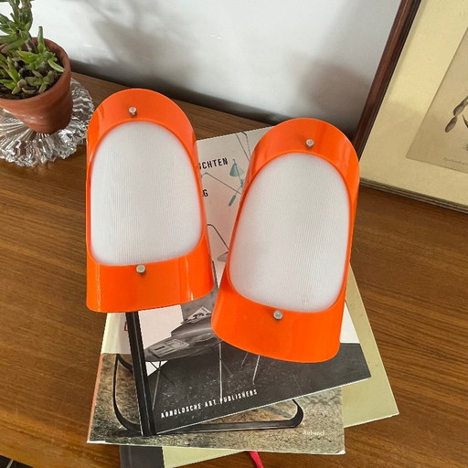 Pair of seventies orange plexiglass Wall lights