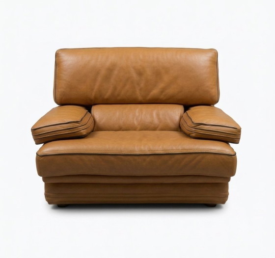 Image 1 of Roche Bobois Design Leder-Sitzgarnitur (3er, 2er & Sessel) – Cognac / Havanna-Braun