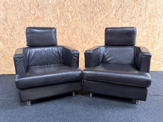 Image 1 of Rolf Benz bank en 2 fauteuils zwart leer