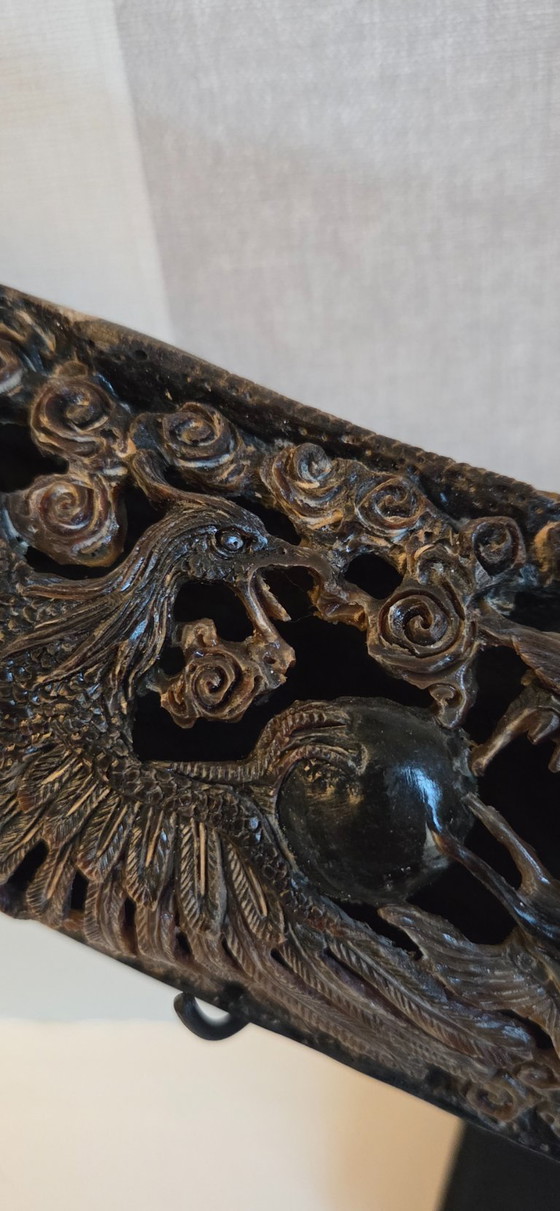 Image 1 of Large carved buffalo horn on a base (ref 4168)