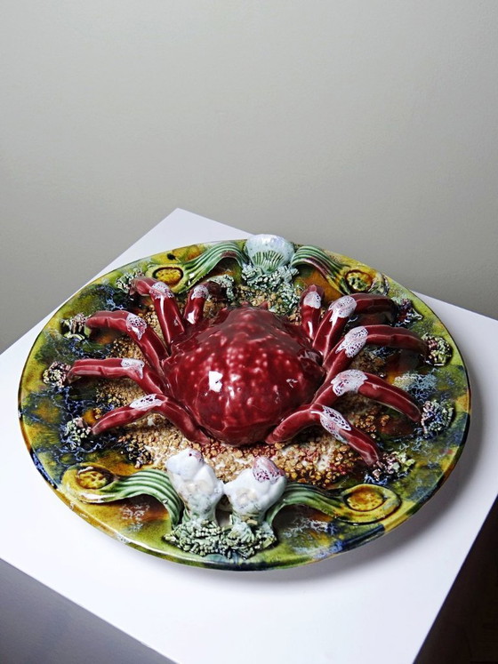 Image 1 of Trompe-l’oeil crab slushie plate Caldas da Rainha Portugal vintage