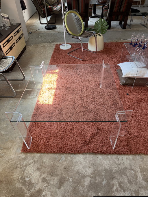 Glazen Salontafel Met Plexiglas Poot