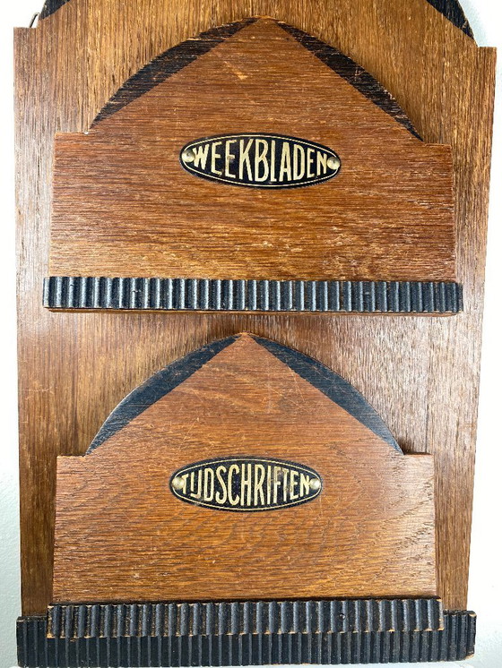 Image 1 of Portariviste antico/vintage - Portariviste da parete - Portariviste in legno Art Déco olandese degli anni '30 - Scuola di Am