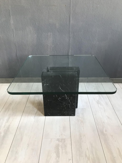 Vintage Glass Marble Coffee Table 1970s