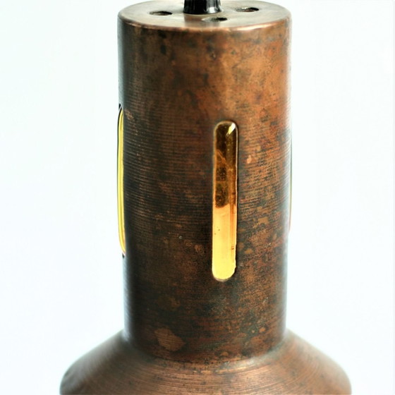 Image 1 of Ensemble de 2 suspensions Nanny Still pour Philips / Peill & Putzler, cuivre oxydé et verre ambré, années 1960