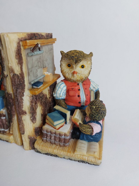 Image 1 of Serre-livres hibou vintage en résine peinte à la main