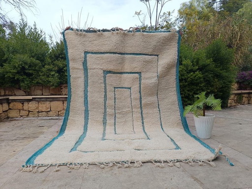Alfombra bereber marroquí tejida a mano, azul y blanca, 2/3 m – Ahrend, vloerkleden en tapijten, Wool