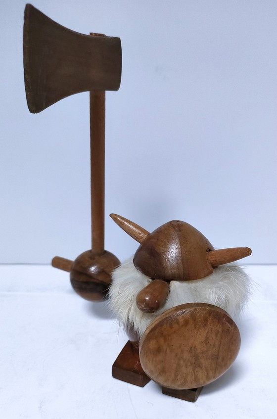 Image 1 of Three Wooden Vikings Scandinavian Design 70's