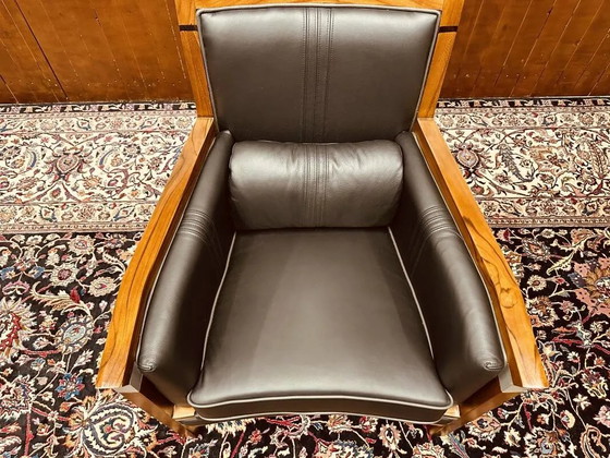 Fauteuil Art Déco Classique Noir Haut, Cuir, Art Deco (photo 10 sur 20)