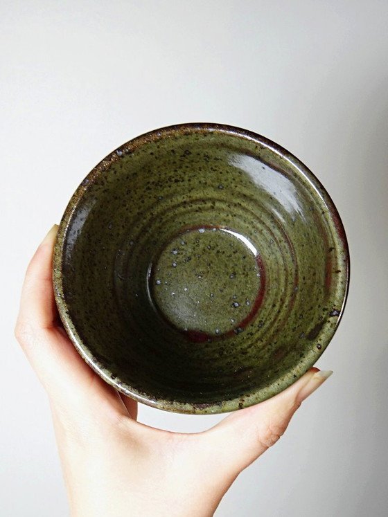 Image 1 of 6 handcrafted stoneware bowls glazed with ash, signed Tournay, vintage 1970-1990
