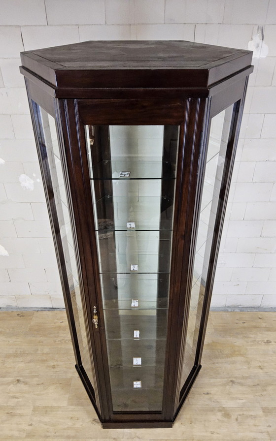 Image 1 of Vitrina antigua de madera de gran tamaño con forma hexagonal (alto 206 cm) (vitrina curiosa)