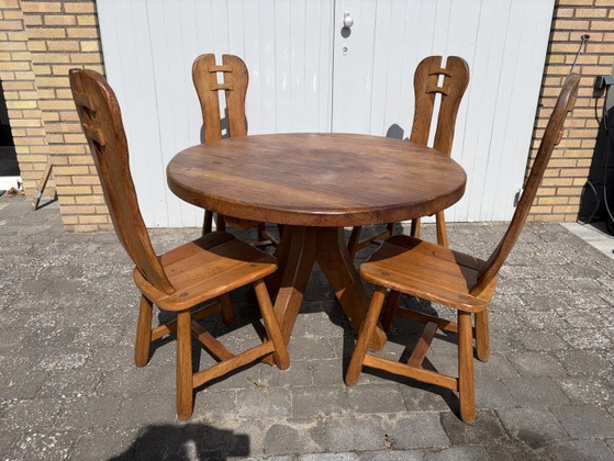 Vintage Brutalist De Puydt Dining Table + Chairs – Wood (photo 4 of 7)