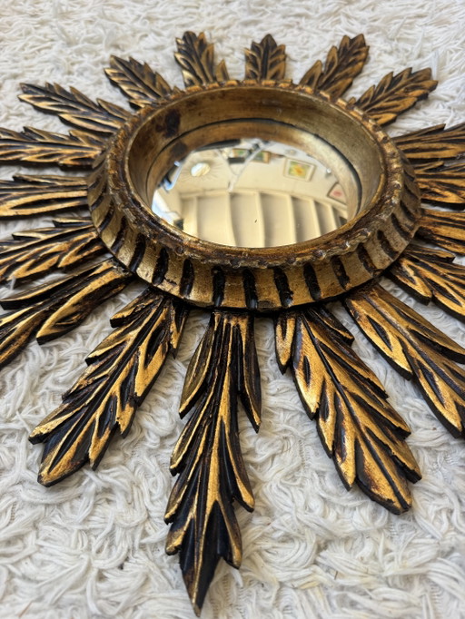 Antique Gold Sunburst Convex Mirror