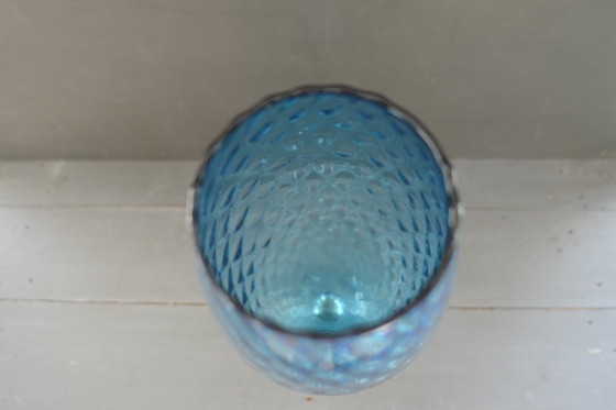Vintage Empoli Optically Blown Glass Vase Turquoise (photo 8 of 10)