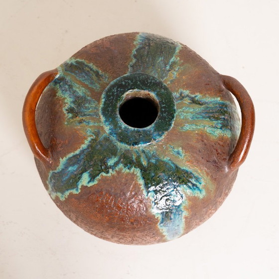 Image 1 of Large Handmade Ceramic Vase with Drip Glaze