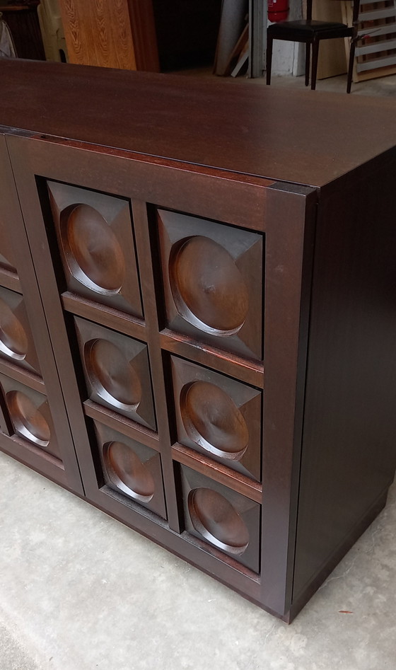 Image 1 of Sideboard Vintage Mahogany Brutalist Dresser 1970's