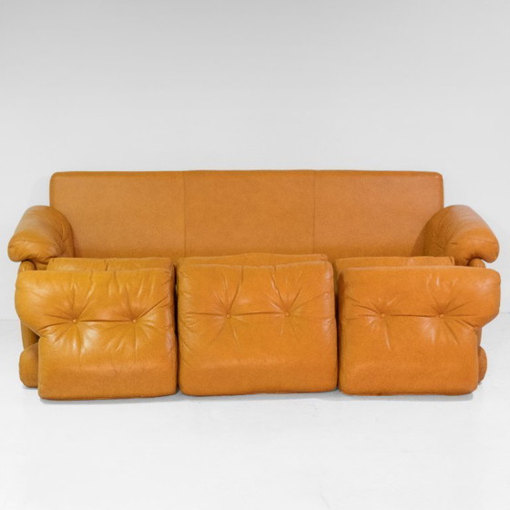 Image 1 of 3x Vintage Coronado Bruine Lederen Woonkamerset Tobia Scarpa Label C&B Italia