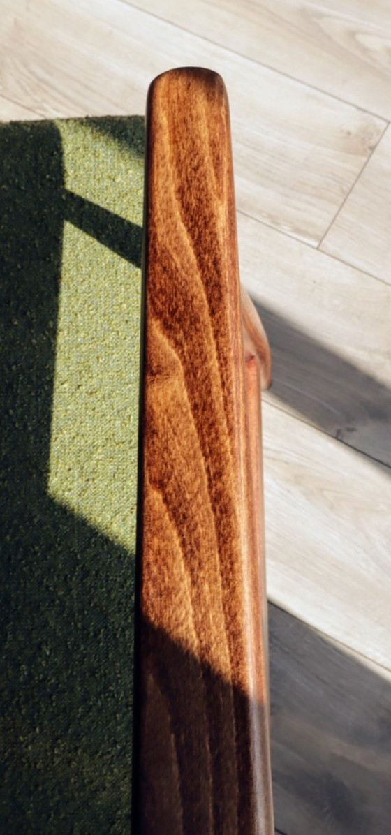 Image 1 of Mid-century moderne fauteuil in olijfgroene bouclé-stof, design van H.Lis