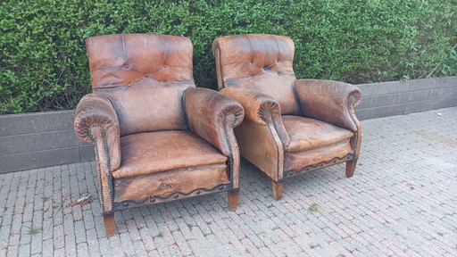 Set di 2 poltrone e sedili da club antichi