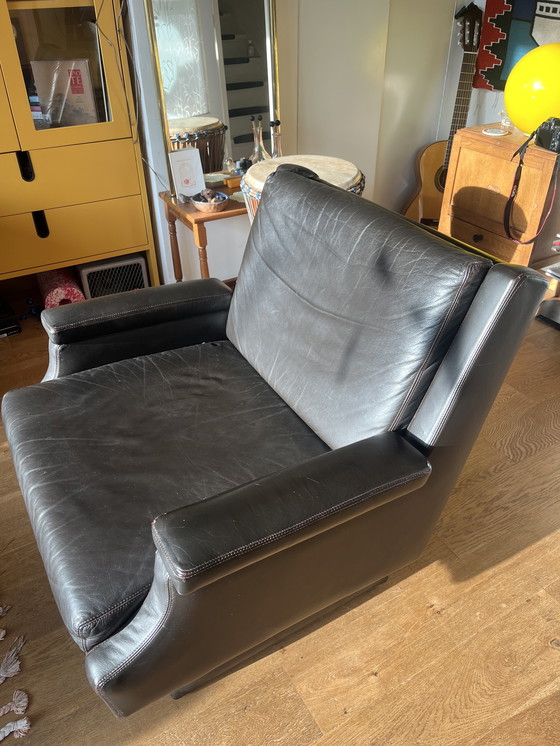 Image 1 of Poltrone da salotto in pelle marrone in stile metà secolo moderno (coppia)