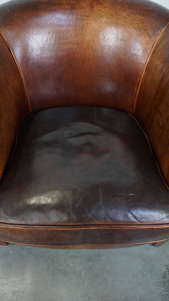 Image 1 of 2 x Cognacfarbener Clubsessel aus Schafsleder