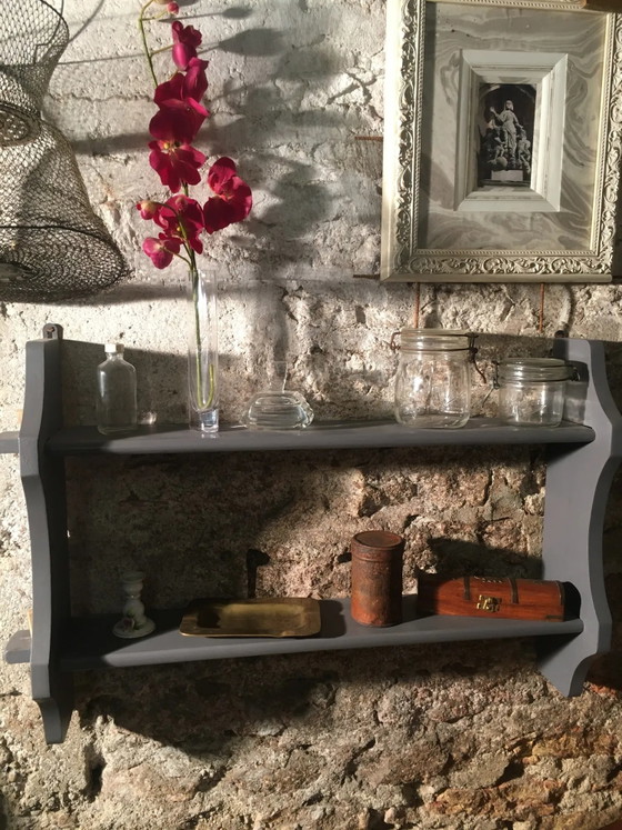 Estante de madera rediseñado en gris – Estanterías de pared, Metal, Vintage (photo 8 of 8)