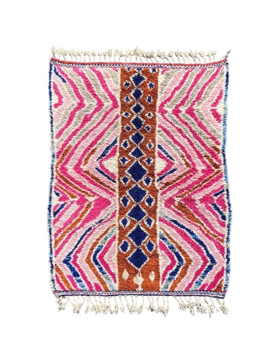 Tapis marocain coloré en laine Mrirt 160x240 cm - Tapis berbère tissé à la main, Décor Boho Géométrique Vibrant