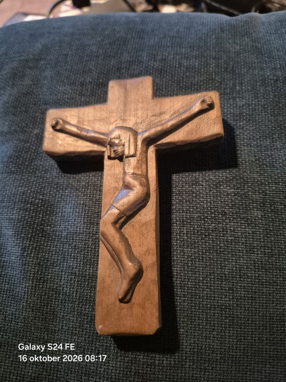 Modernistisch religieus kruisbeeld – Gijs jacobs, Beeldhouwkunst, Hout (photo 2 of 6)