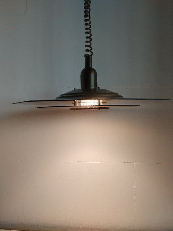 Image 1 of Vintage Adjustable Hexagon Massive Glass Ceiling Lamp (Brushed Brass)