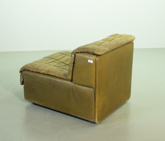 Image 1 of Sofá modular De Sede DS11 de cuero con parches verde oliva, diseño de mediados de siglo, 6 elementos. Suiza, años 70.