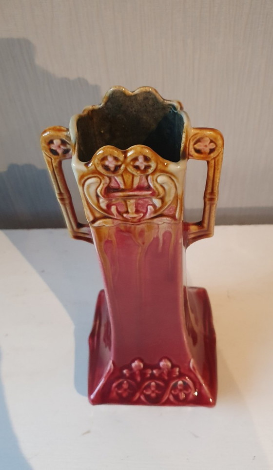 Art Nouveau Vase, French Barbotine (ca. 1900) - No. 2167, Ceramic, Red (photo 4 of 8)