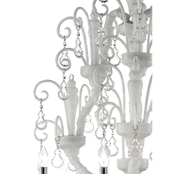 Image 1 of Imperial Venetian Modern White "Ca' Rezzonico" With Curls Murano Glass Chandelier