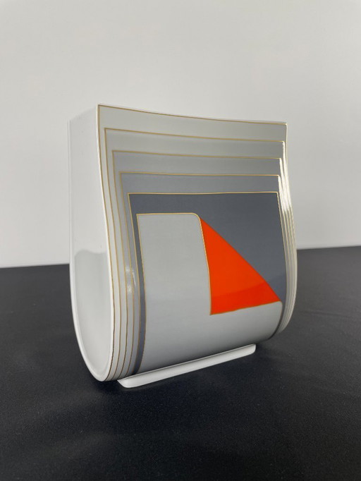 1980s Gray and Red with Gold Stripe Rosenthal Vase By Christa Goltz Keramische Vaas