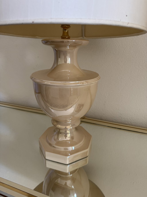 Lampe céramique vernissée beige années 80