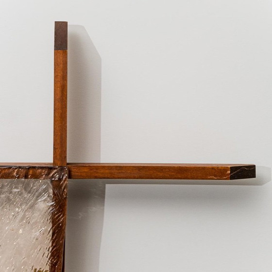 Image 1 of 2-LIGHT WALL LAMP WITH TEAK GRID FRAME MAZZEGA 1960S VINTAGE MODERN ANTIQUES