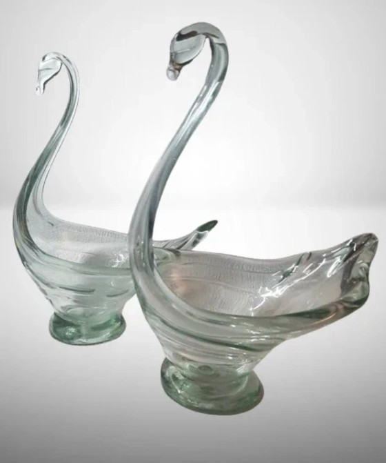 Image 1 of Rara coppia di grandi ciotole a forma di cigno di Chribská – Josef Hospodka – circa 32 cm – 1965