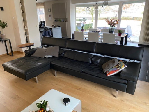 Jori Shiva design lounge – 310 cm with longchair + large pouf – Fuerte leather (black) – excellent condition