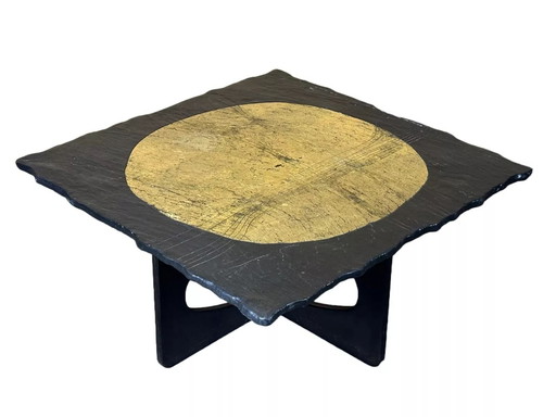 60's 70's Table basse brutaliste Table d'appoint ardoise design